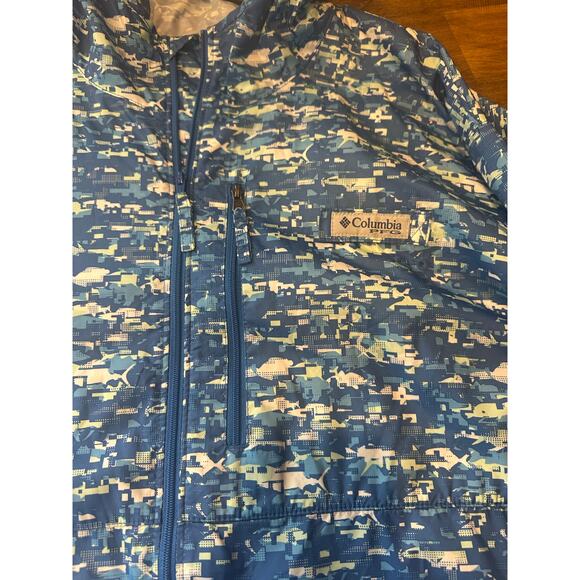 COLUMBIA BLUE WINDBREAKER MENS Large PFG ZIP UP JACKET PRINTED PATTERN GEOMETRIC - Picture 9 of 16